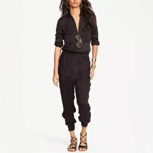 Denim & Supply Ralph Lauren Black Satin Utility Jumpsuit